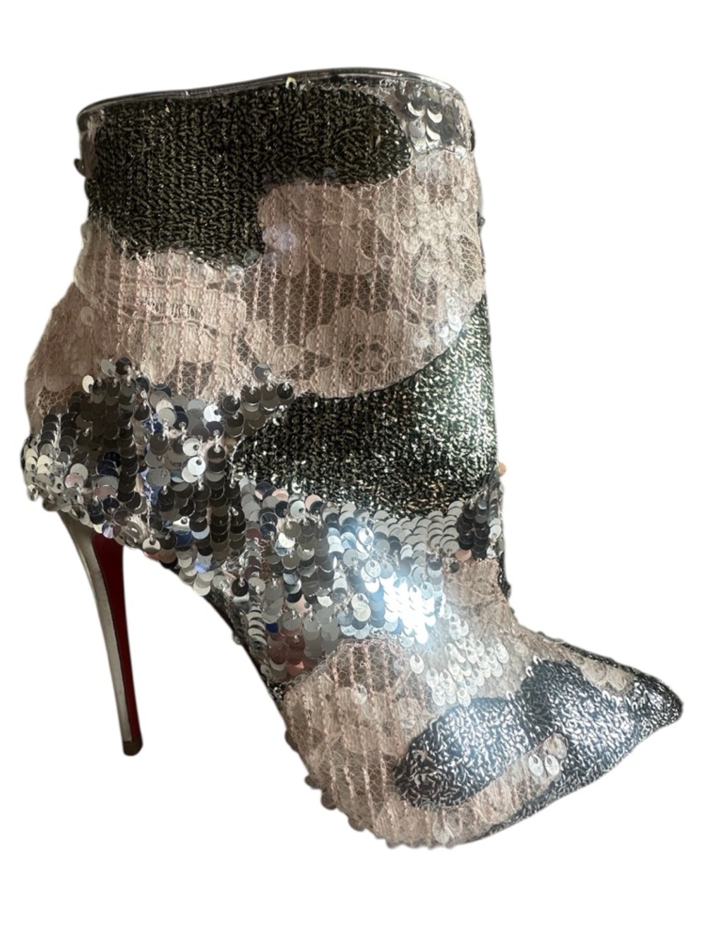 Christian Louboutin Sequined Lace Ankle Boot in Beige and Silver sz. 36 - Picture 11 of 11
